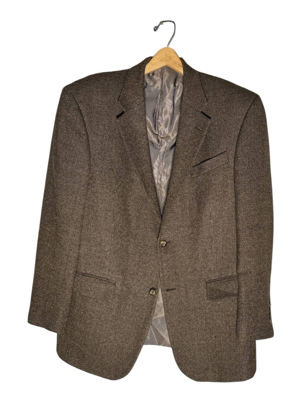 Vintage Oscar de la renta Men's Brown 100% Lambswool Textured Two-Button Blazer